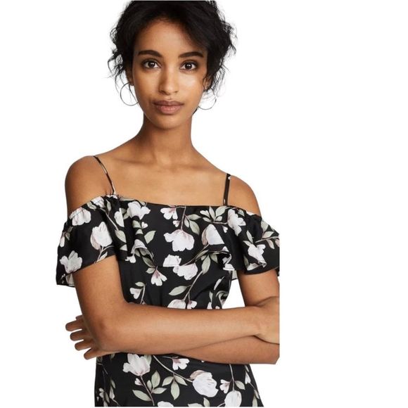 J.O.A. Eugenia Black Floral Print Off-the-Shoulder Midi Dress - Picture 5 of 8